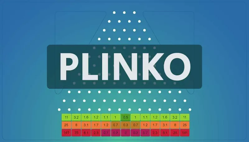 A Plinko board: the triangle of pegs above three rows of multiplier slots, the big numbers out at the edges and the small ones in the middle